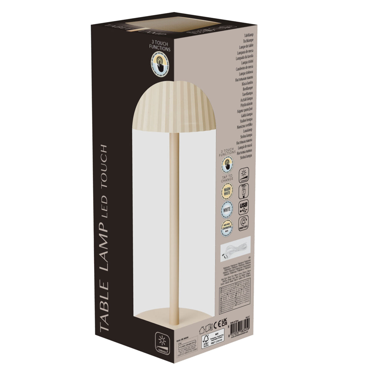 Lámpara de mesa LED recargable crema 3 niveles brillo Ø9x27,5cm (7)