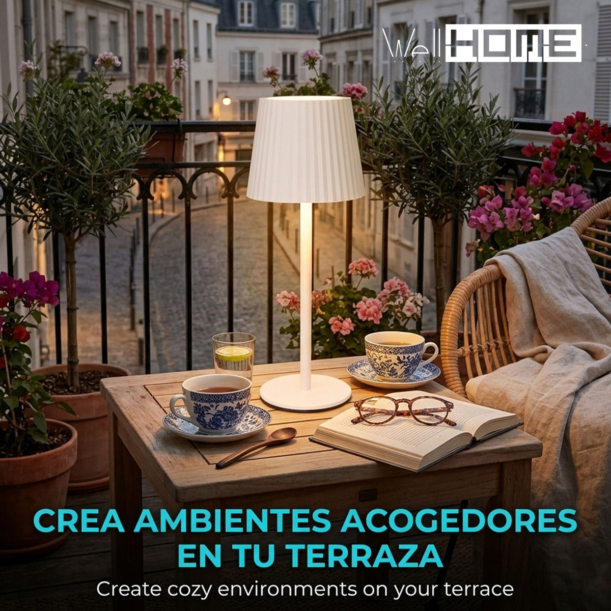 Lámpara de mesa LED recargable blanca 3 niveles brillo Ø9x27cm (3)