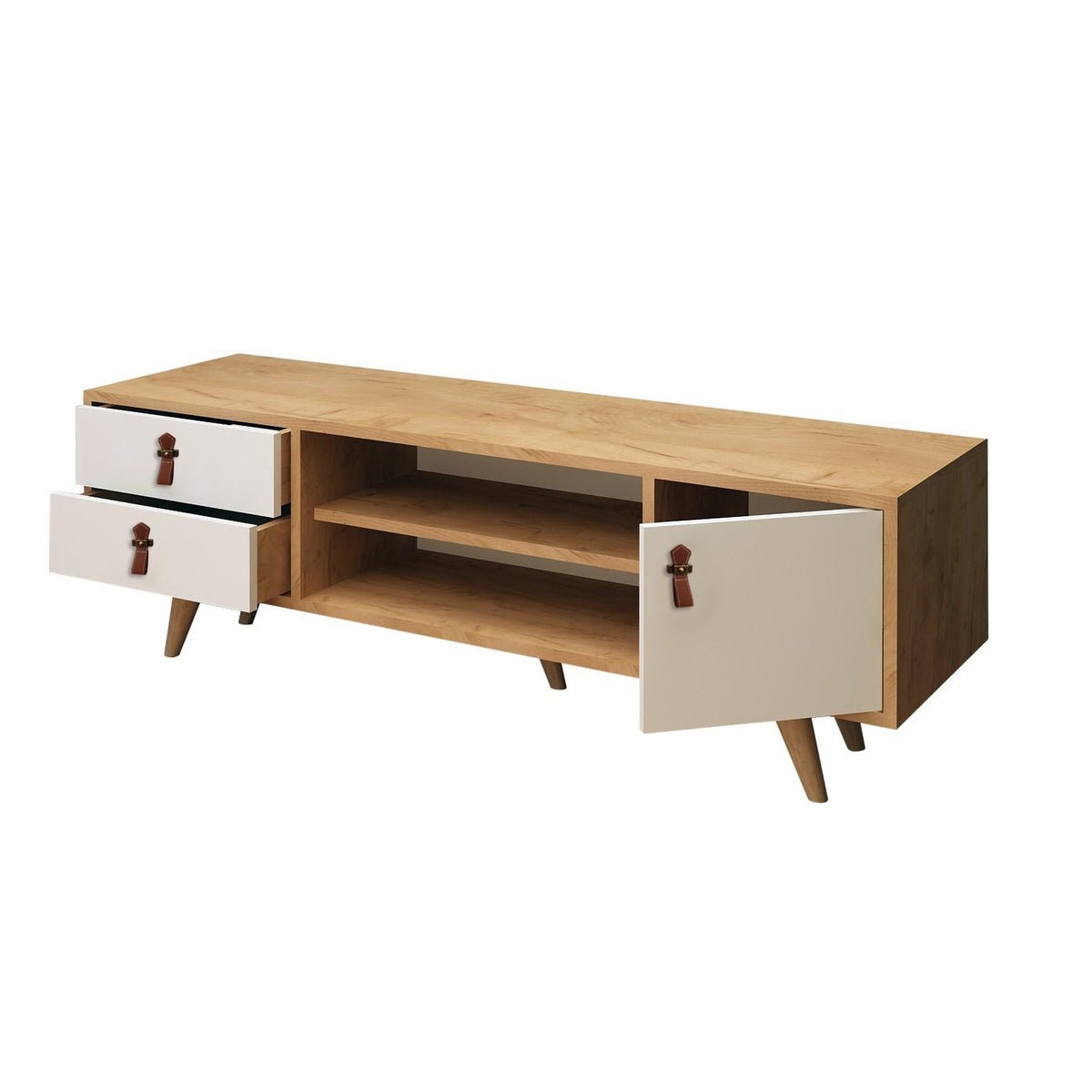 Mesa de TV melamina roble y blanco aglomerado 120x53x40 cm