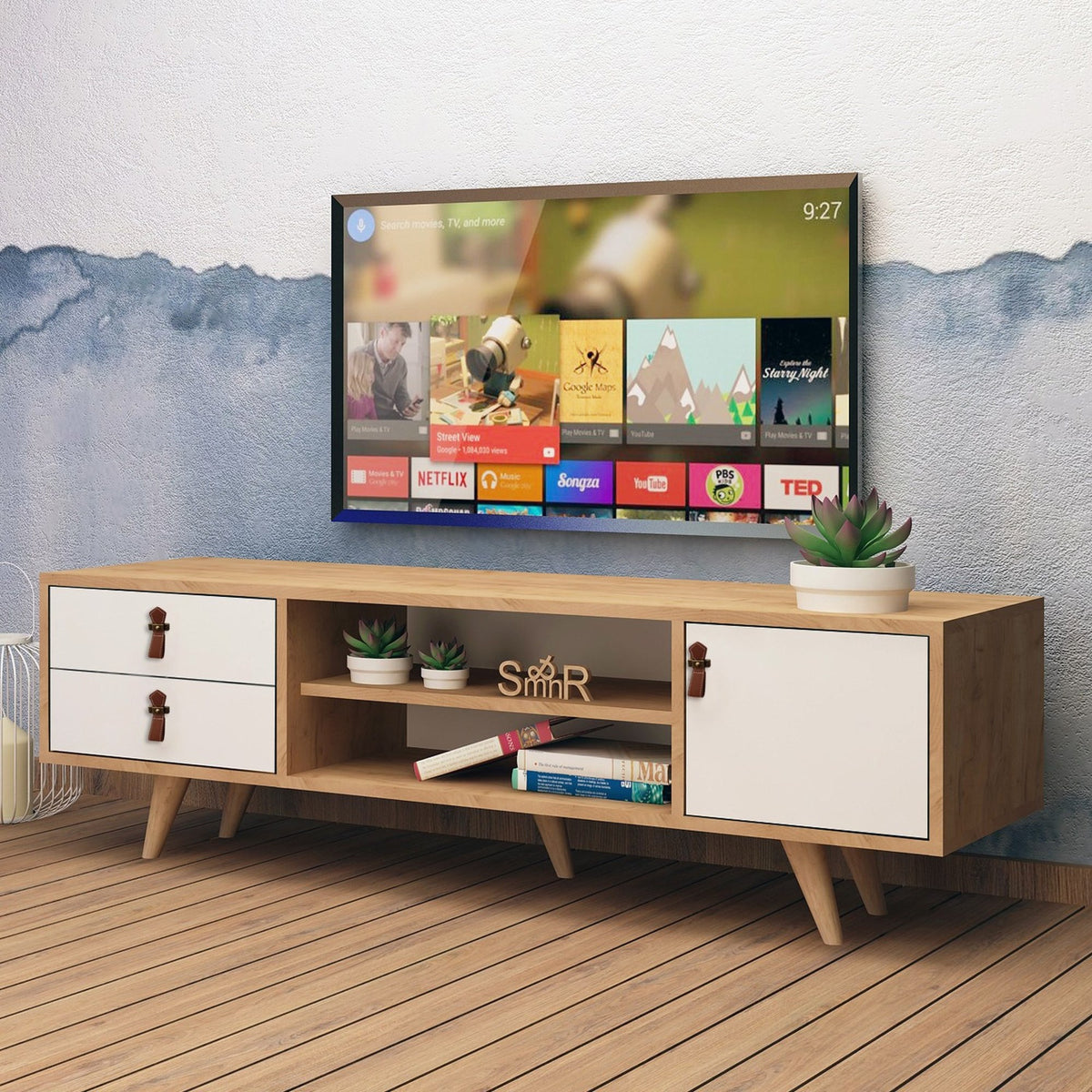 Mesa de TV melamina roble y blanco aglomerado 120x53x40 cm (3)