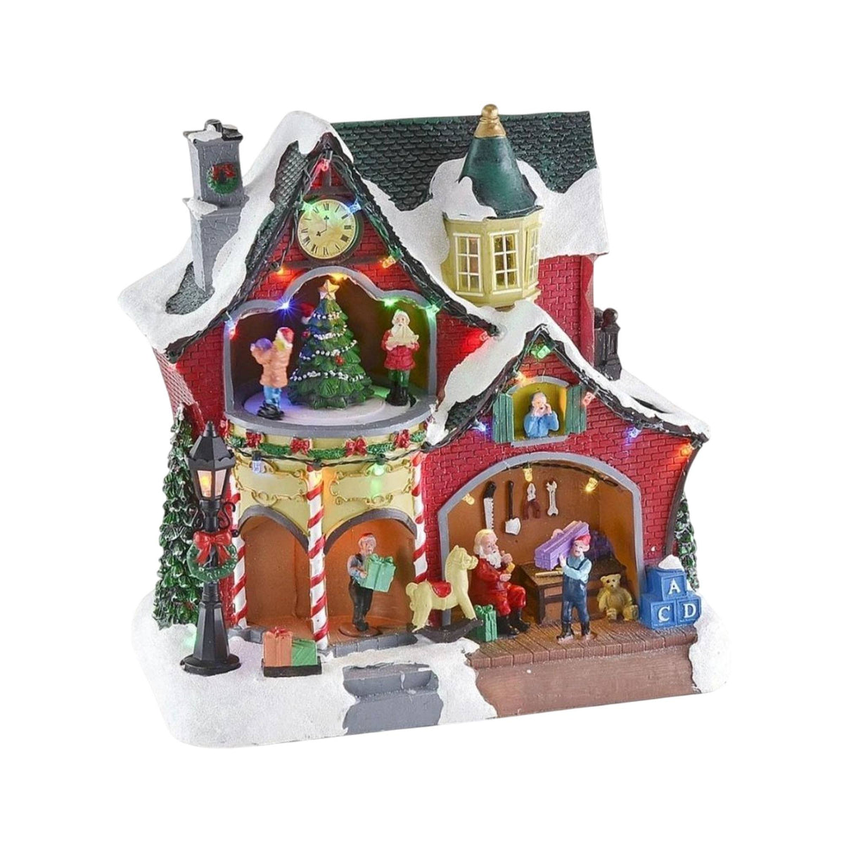Decoración navideña taller Papá Noel 31 LED con música 26x16x27cm