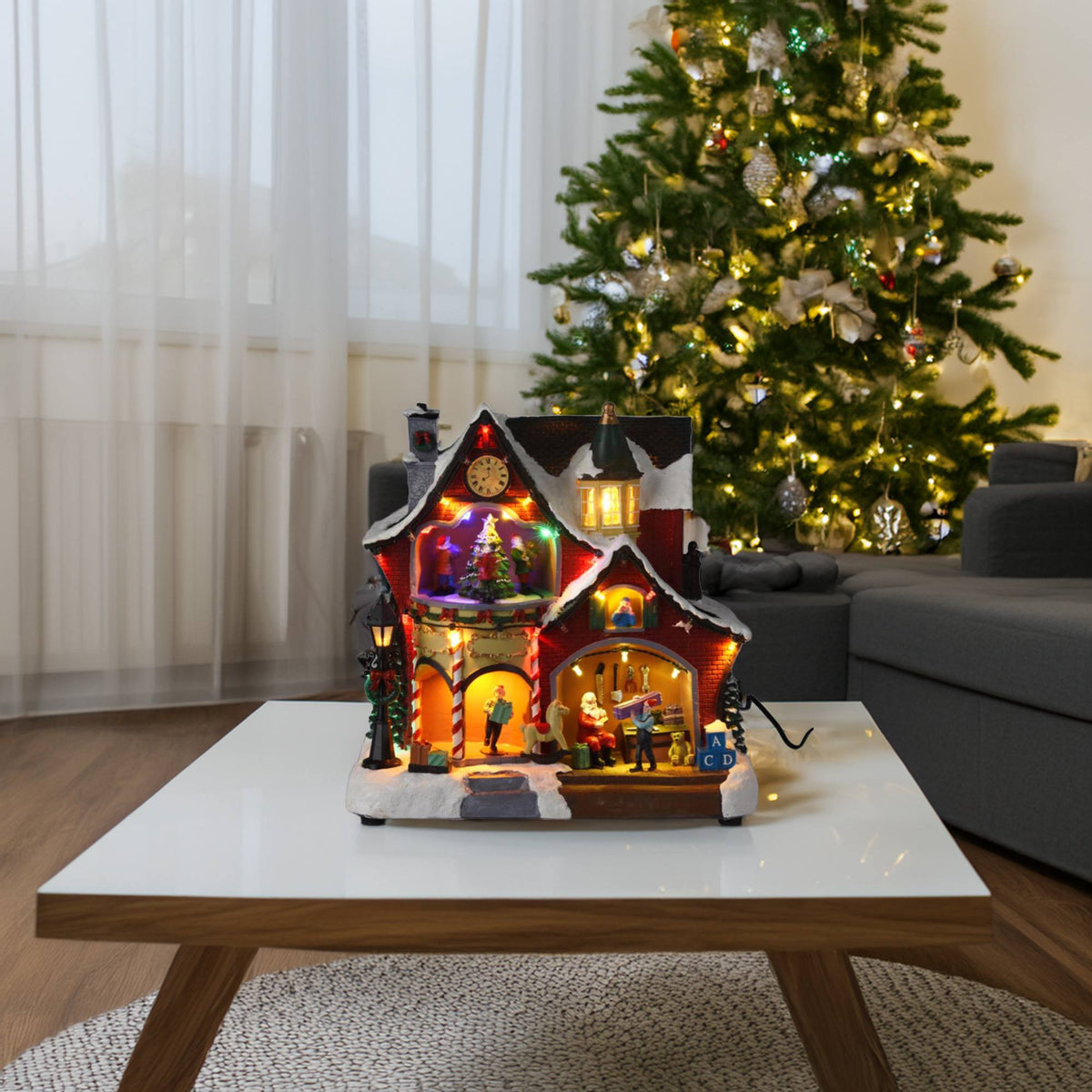 Decoración navideña taller Papá Noel 31 LED con música 26x16x27cm (3)