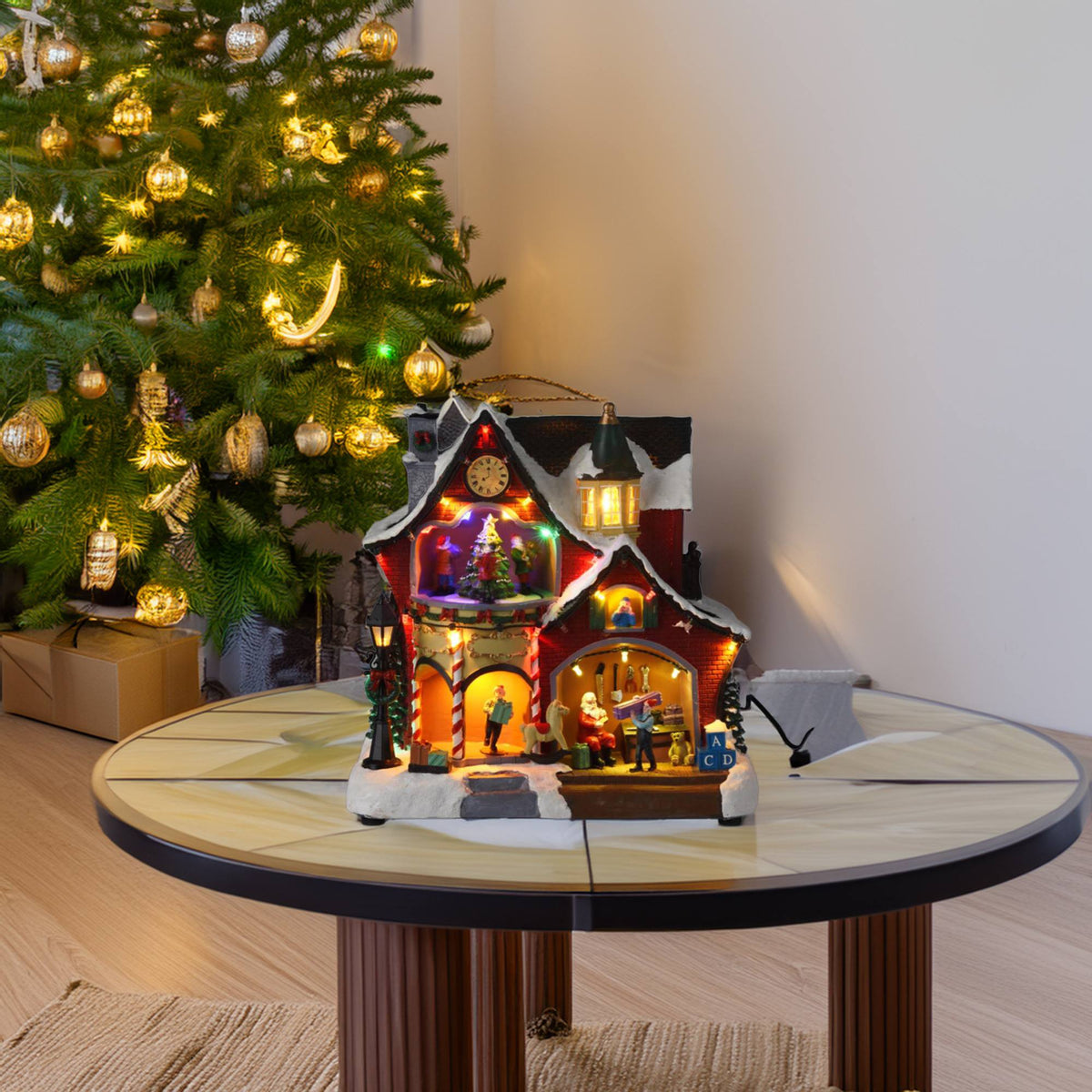 Decoración navideña taller Papá Noel 31 LED con música 26x16x27cm (4)