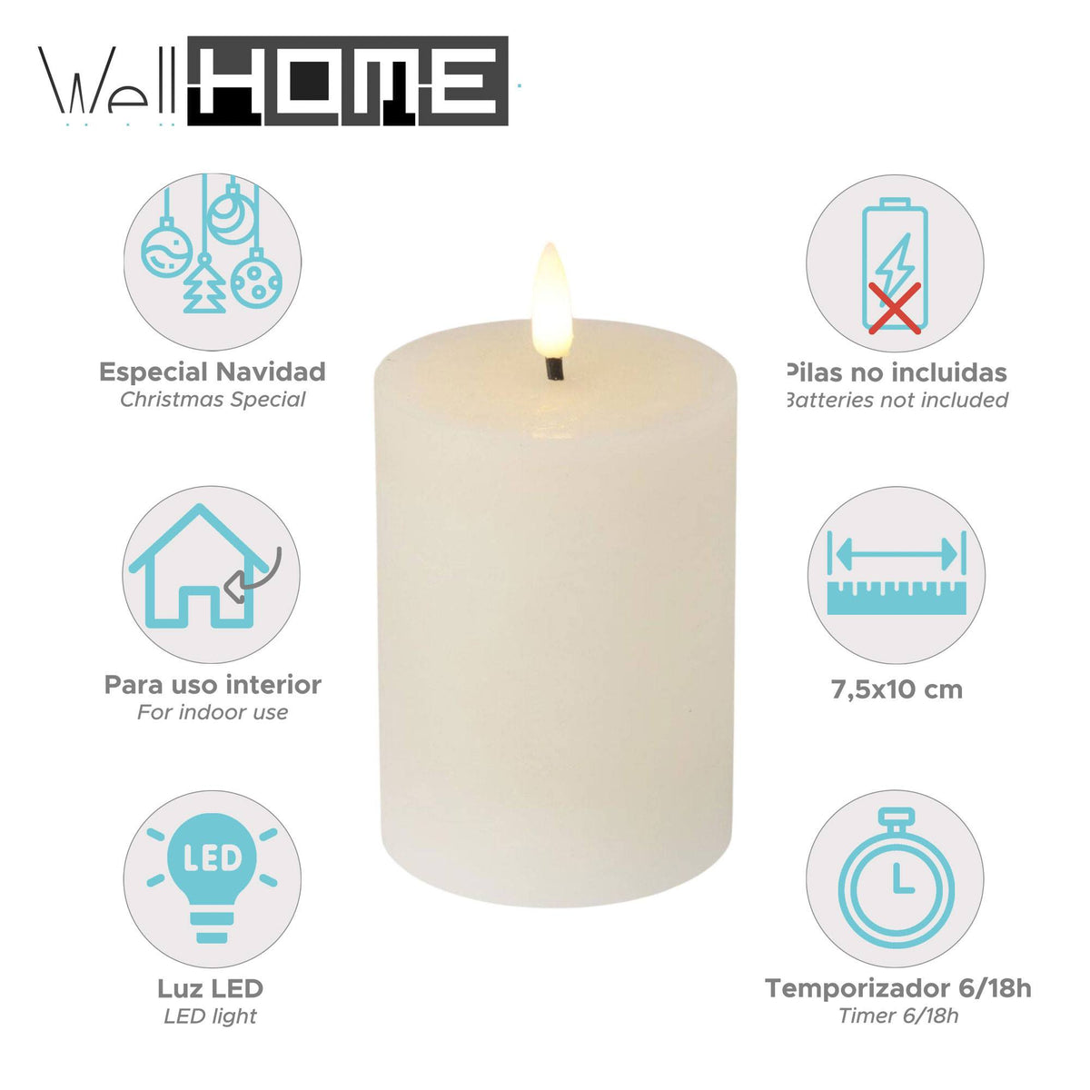 Vela LED de cera con temporizador dorado Ø7,5x10cm (2)