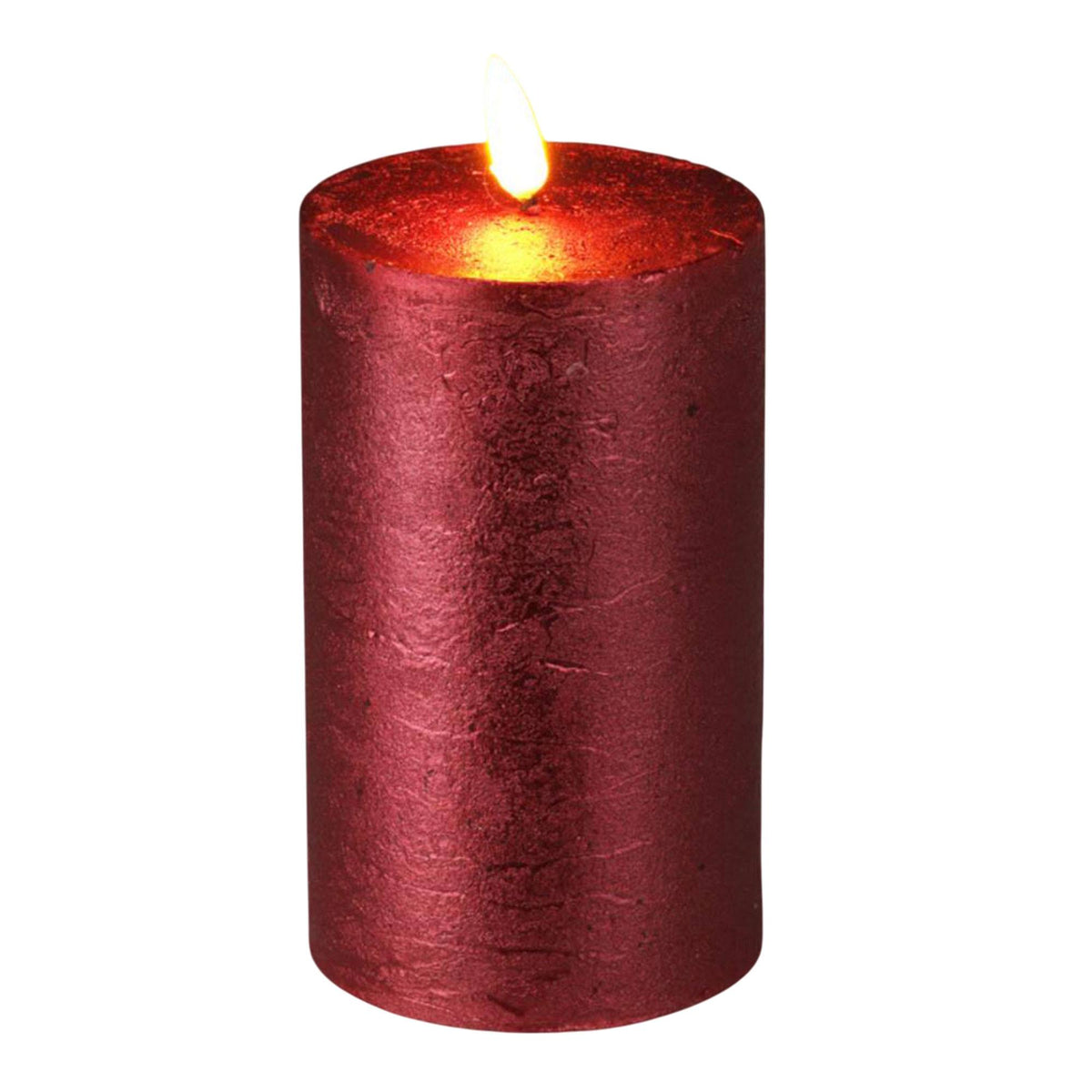 Vela LED de cera con temporizador rojo metalizado Ø7,5x12,5cm