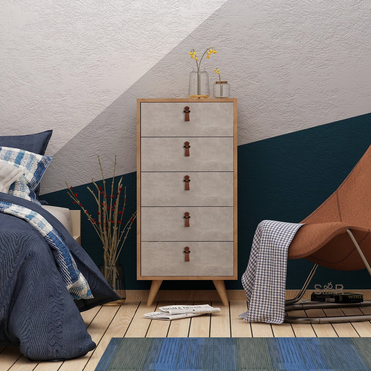 Cómoda melamina color roble blanco 50x103x40cm (3)