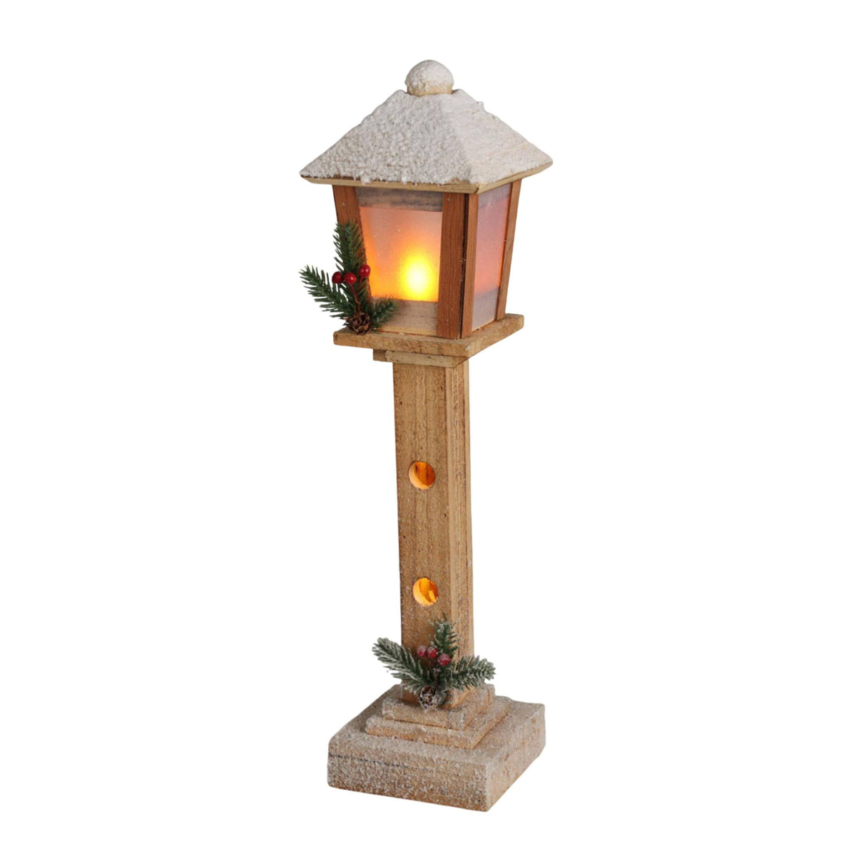 Farola madera navideña 21 LED cálidas con temporizador H52cm