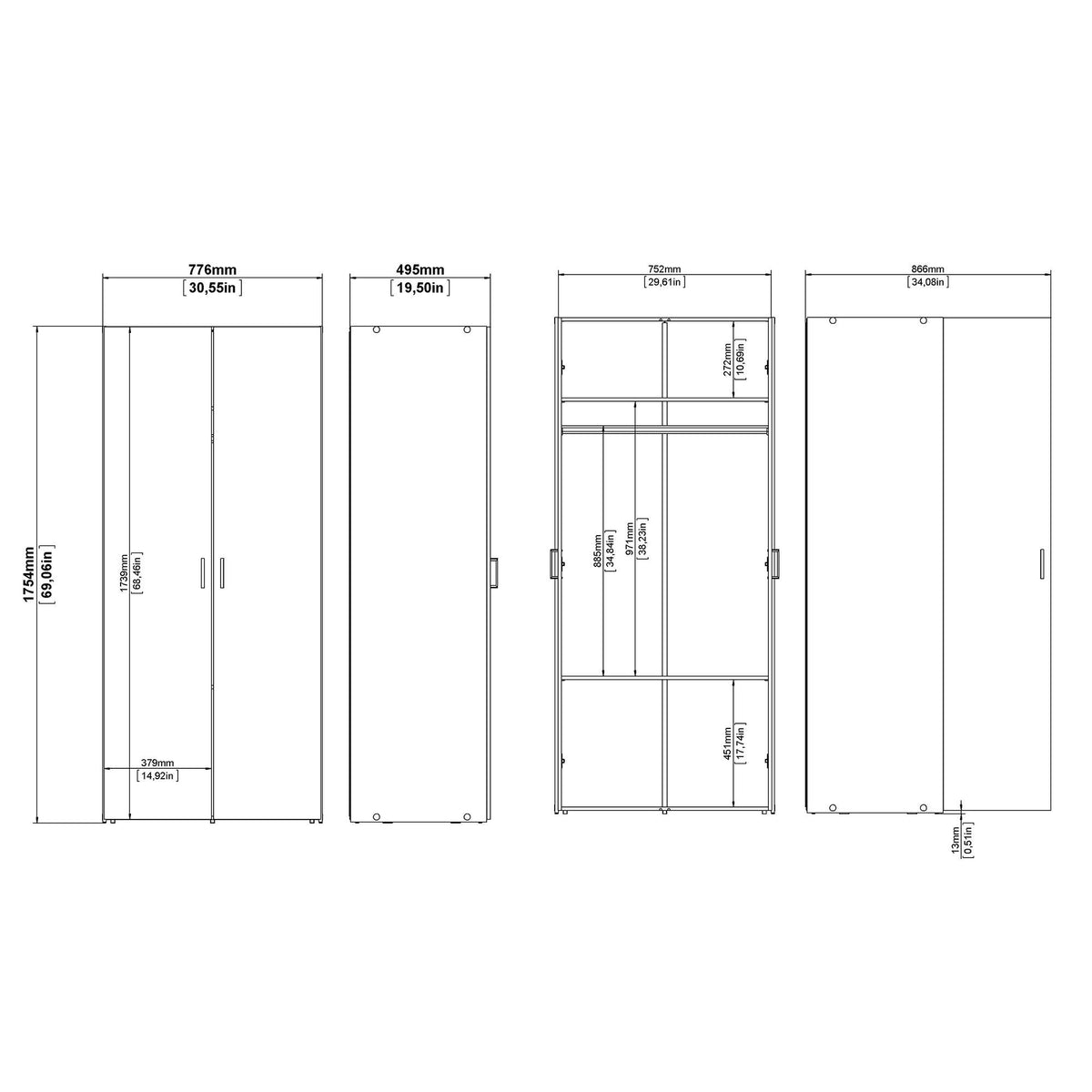 Armario 1 puerta melamina blanco 40x42x176cm (3)