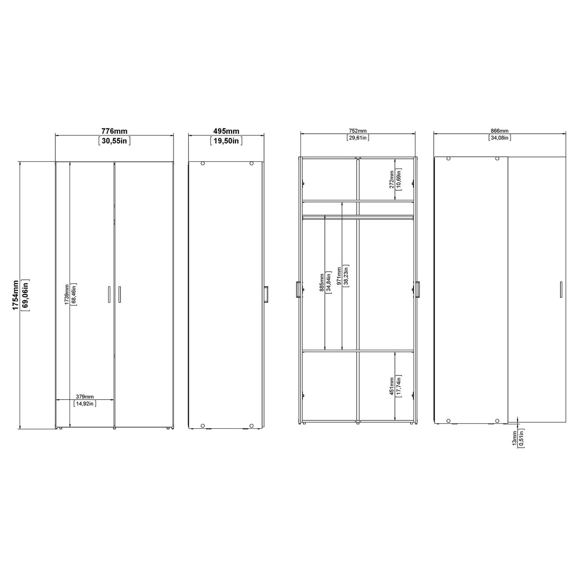 Armario ropero 2 puertas melamina blanco 78x50x176cm (3)