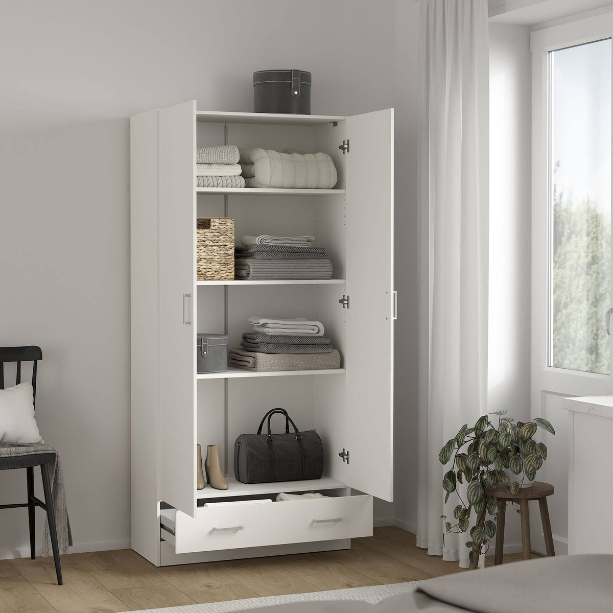 Armario ropero 2 puertas y 1 cajón melamina blanco 80x36x171cm (4)