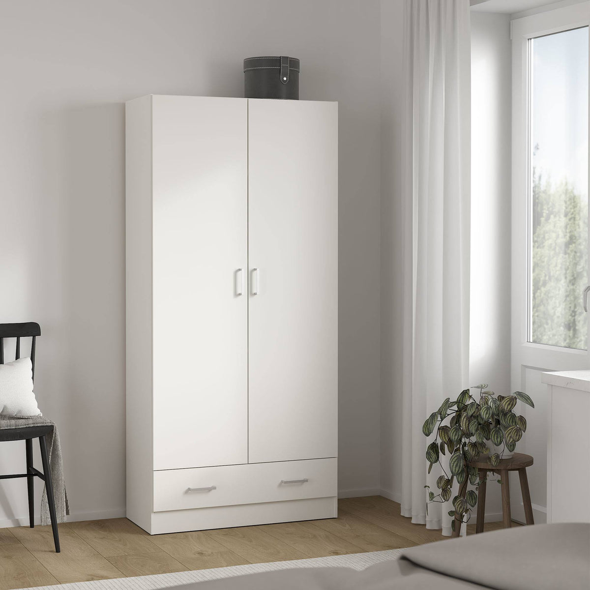 Armario ropero 2 puertas y 1 cajón melamina blanco 80x36x171cm (5)