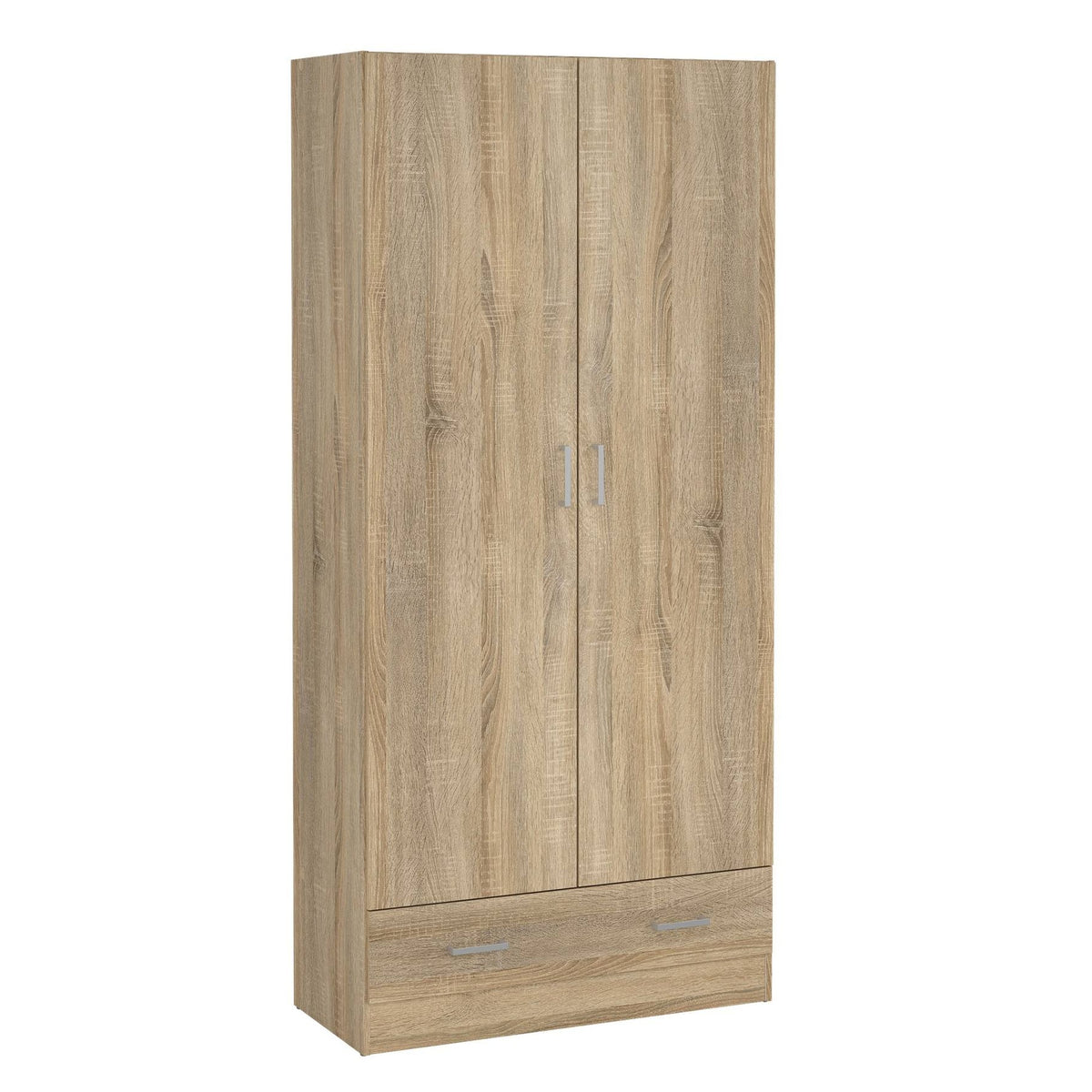 Armario ropero 2 puertas y 1 cajón melamina roble 80x36x171cm