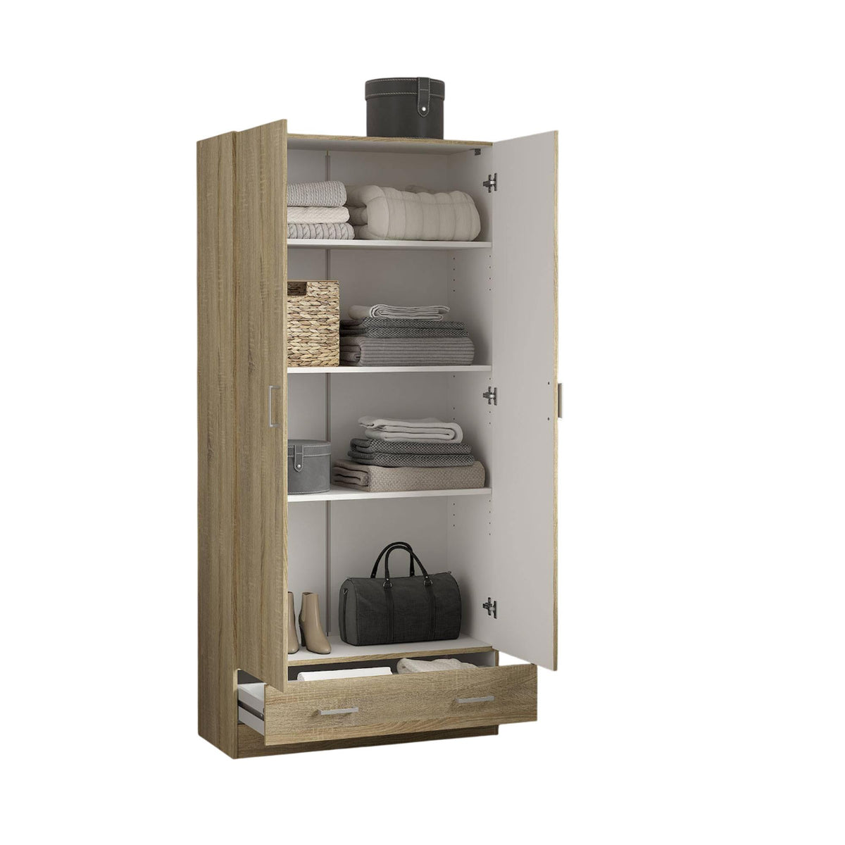 Armario ropero 2 puertas y 1 cajón melamina roble 80x36x171cm (11)