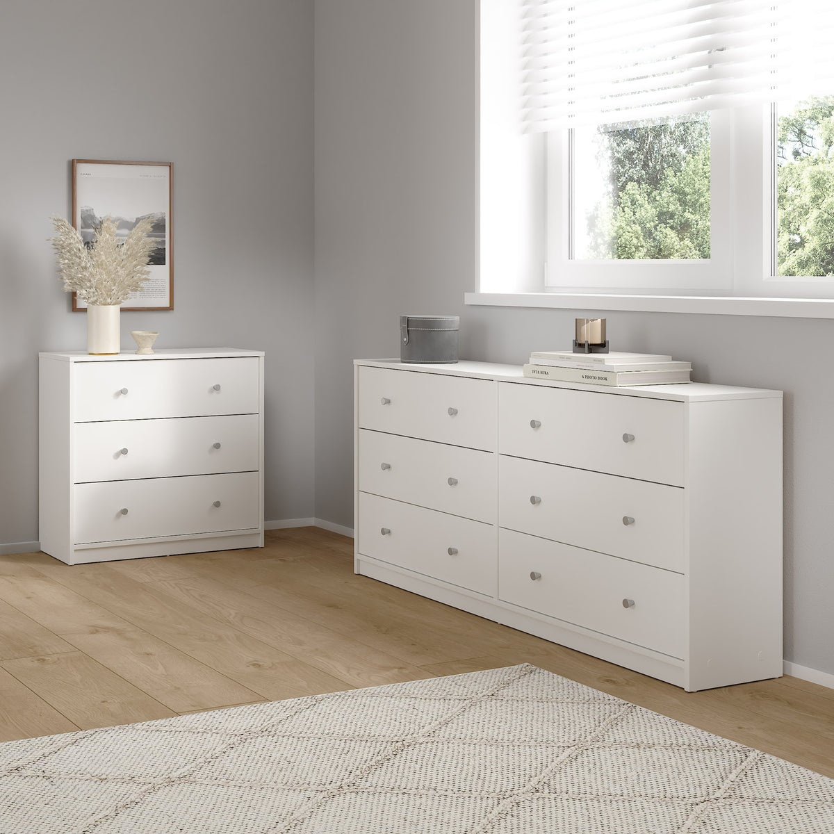 Aparador doble 6 cajones melamina blanco 144x31x69cm (4)