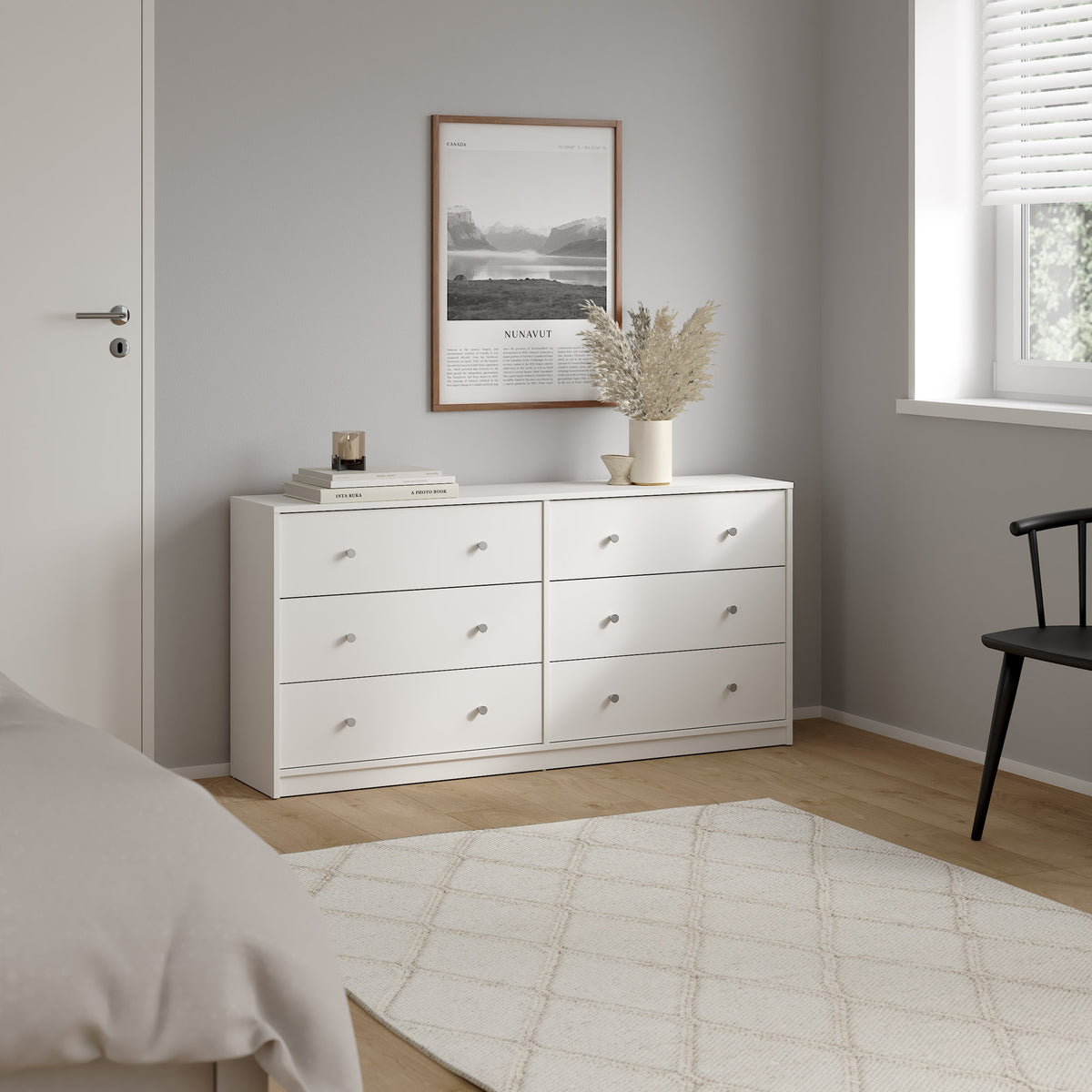 Aparador doble 6 cajones melamina blanco 144x31x69cm (5)