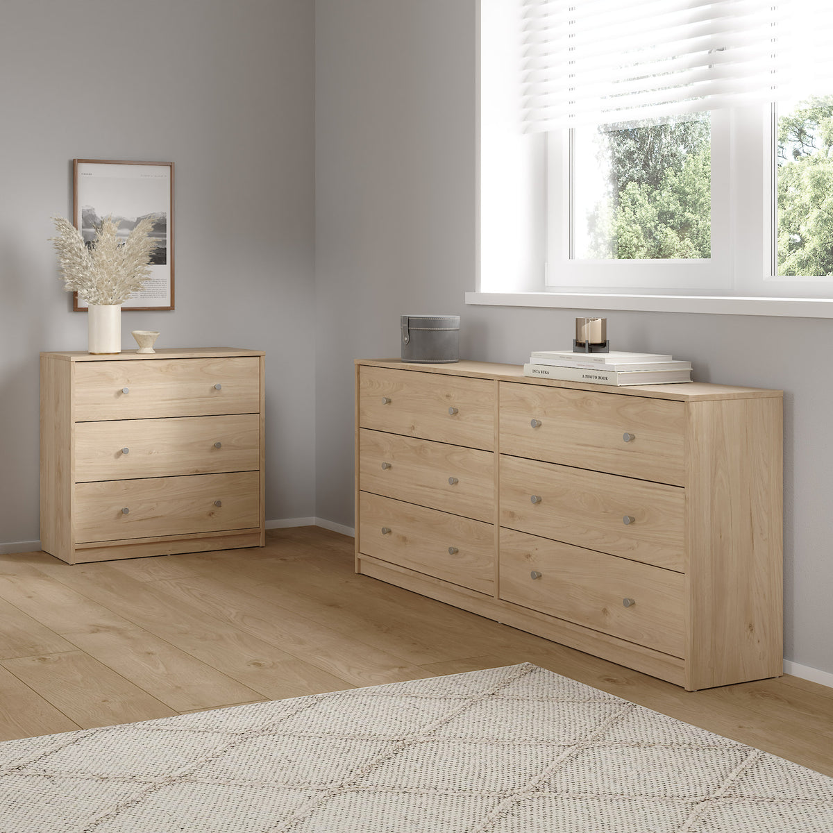 Aparador doble 6 cajones melamina roble 144x31x69cm (6)