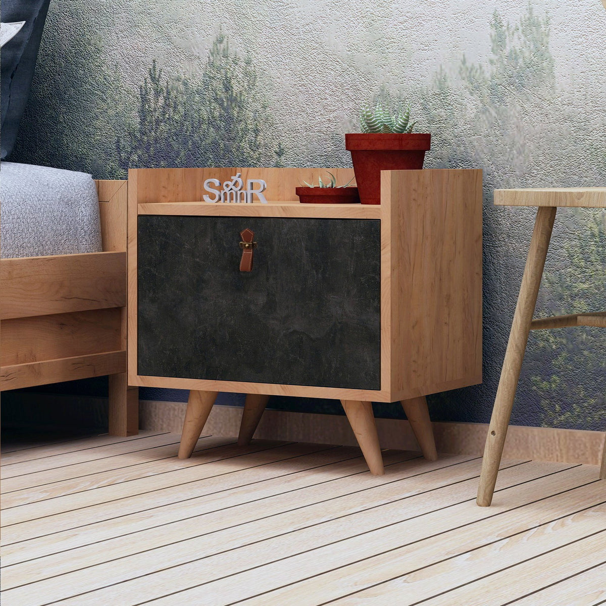 Mesita de noche melamina nórdica con puerta 50x55x40cm (2)