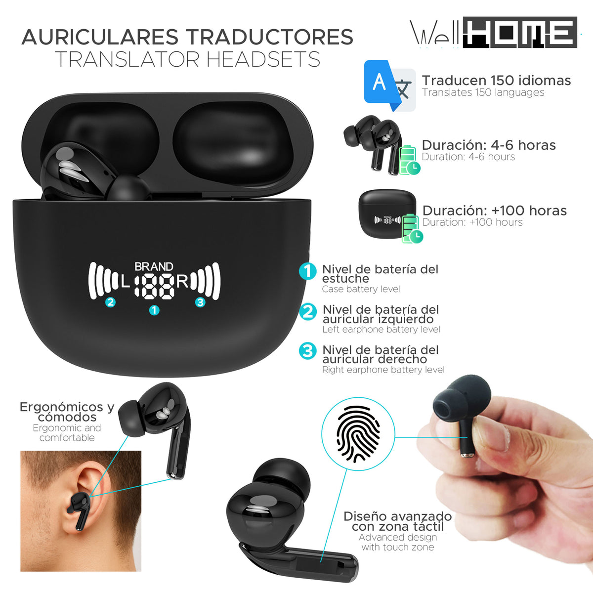 Auriculares inalámbricos traductores con IA Bluetooth (2)