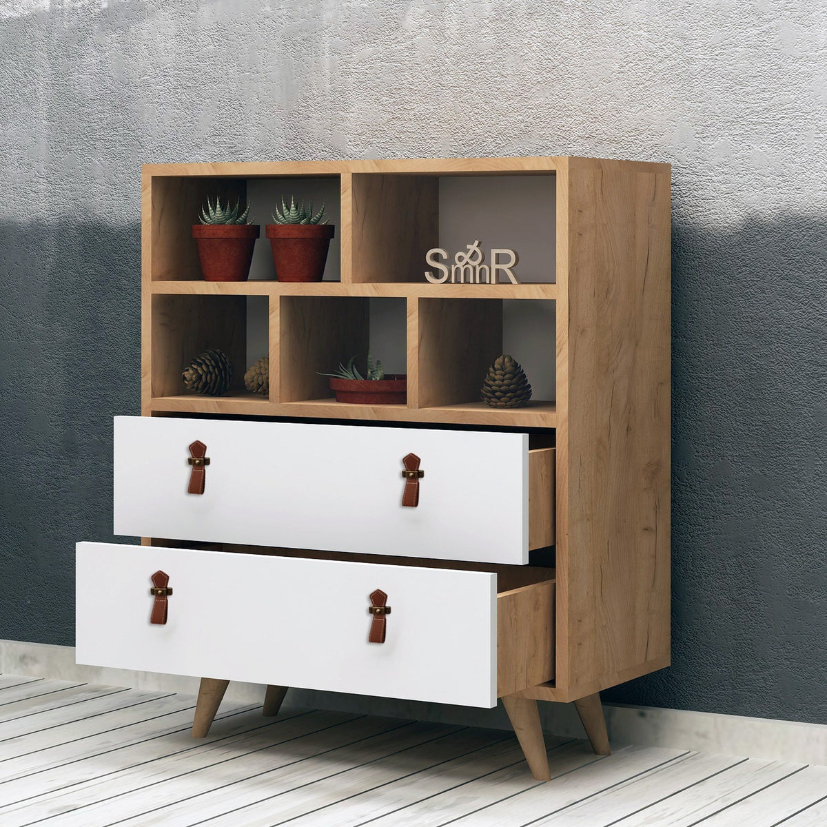 Cómoda melamina color roble 70x85,6x40cm (2)