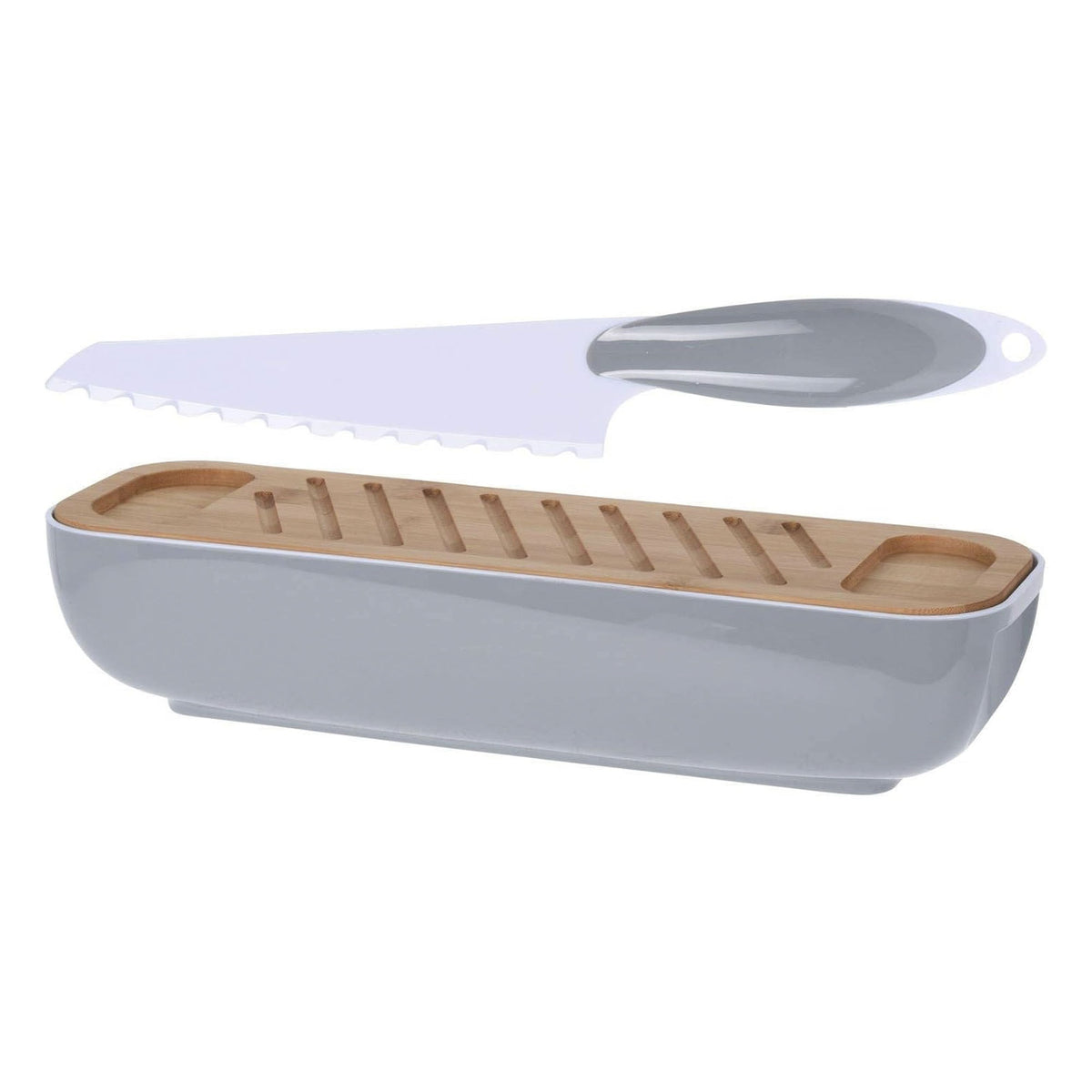 Panera de bambú con cuchillo diseño bicolor 40x12,5x8,5cm