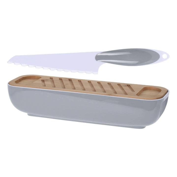 Panera de bambú con cuchillo diseño bicolor 40x12,5x8,5cm