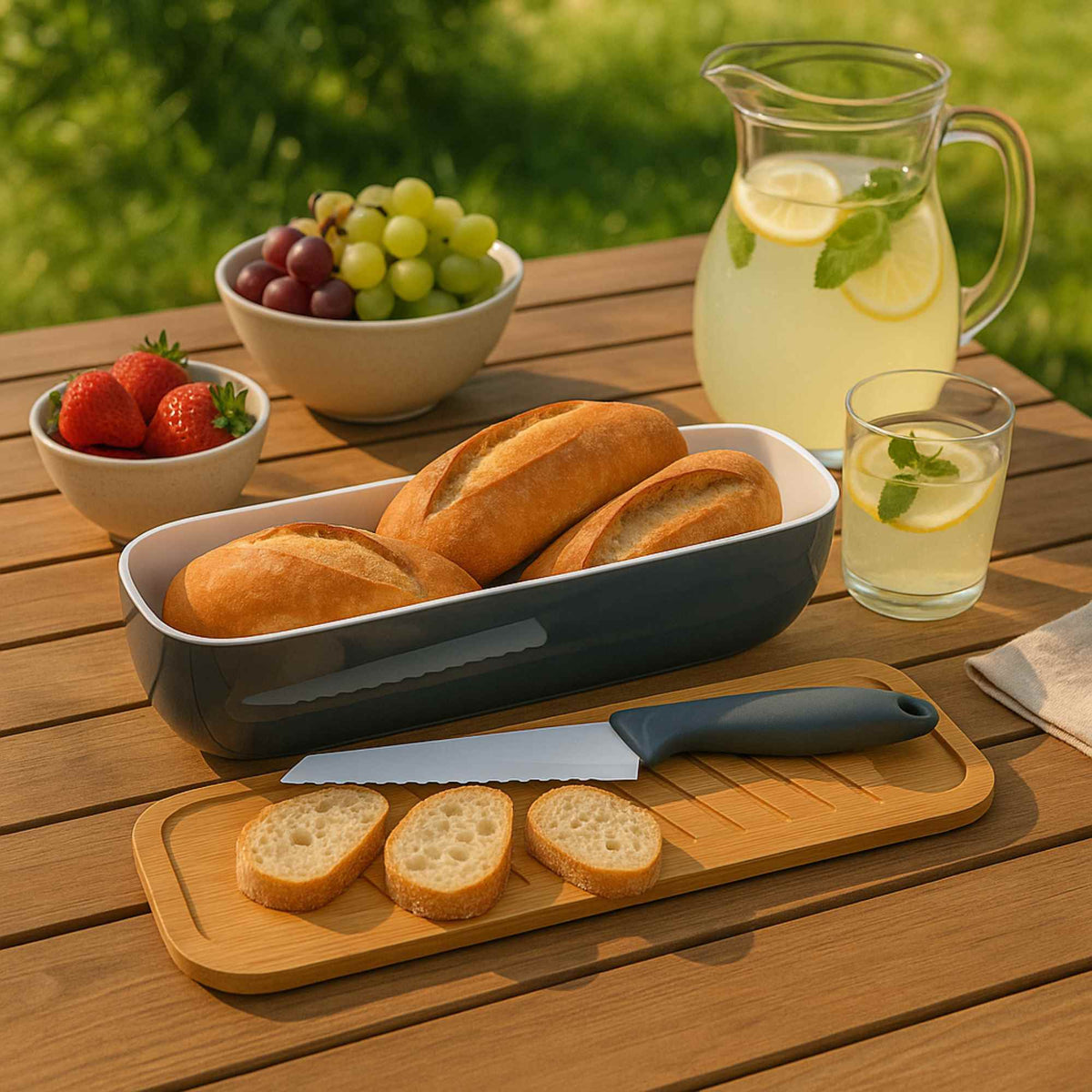 Panera de bambú con cuchillo diseño bicolor 40x12,5x8,5cm (3)