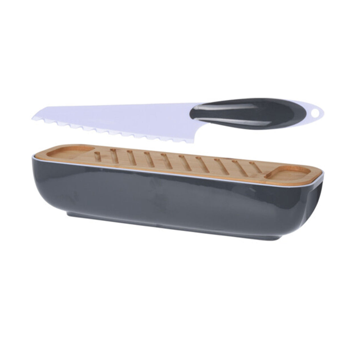 Panera de bambú con cuchillo diseño bicolor 40x12,5x8,5cm (5)