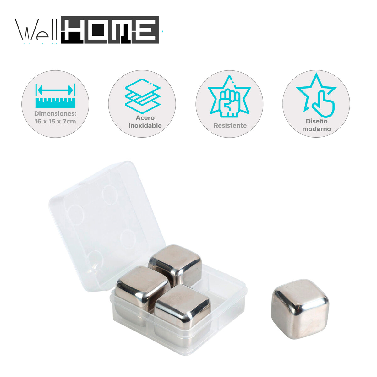 Cubitos de hielo acero inoxidable set 4 pzs Ø2,7cm (2)