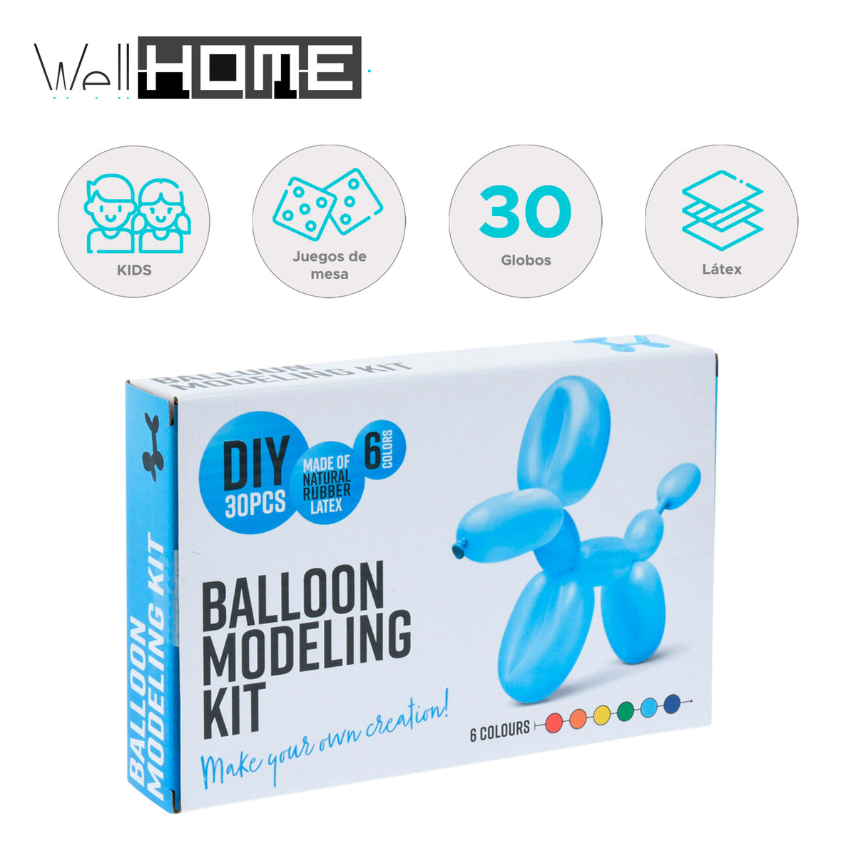 Set modelado 30 globos arco iris con bomba incluida (2)