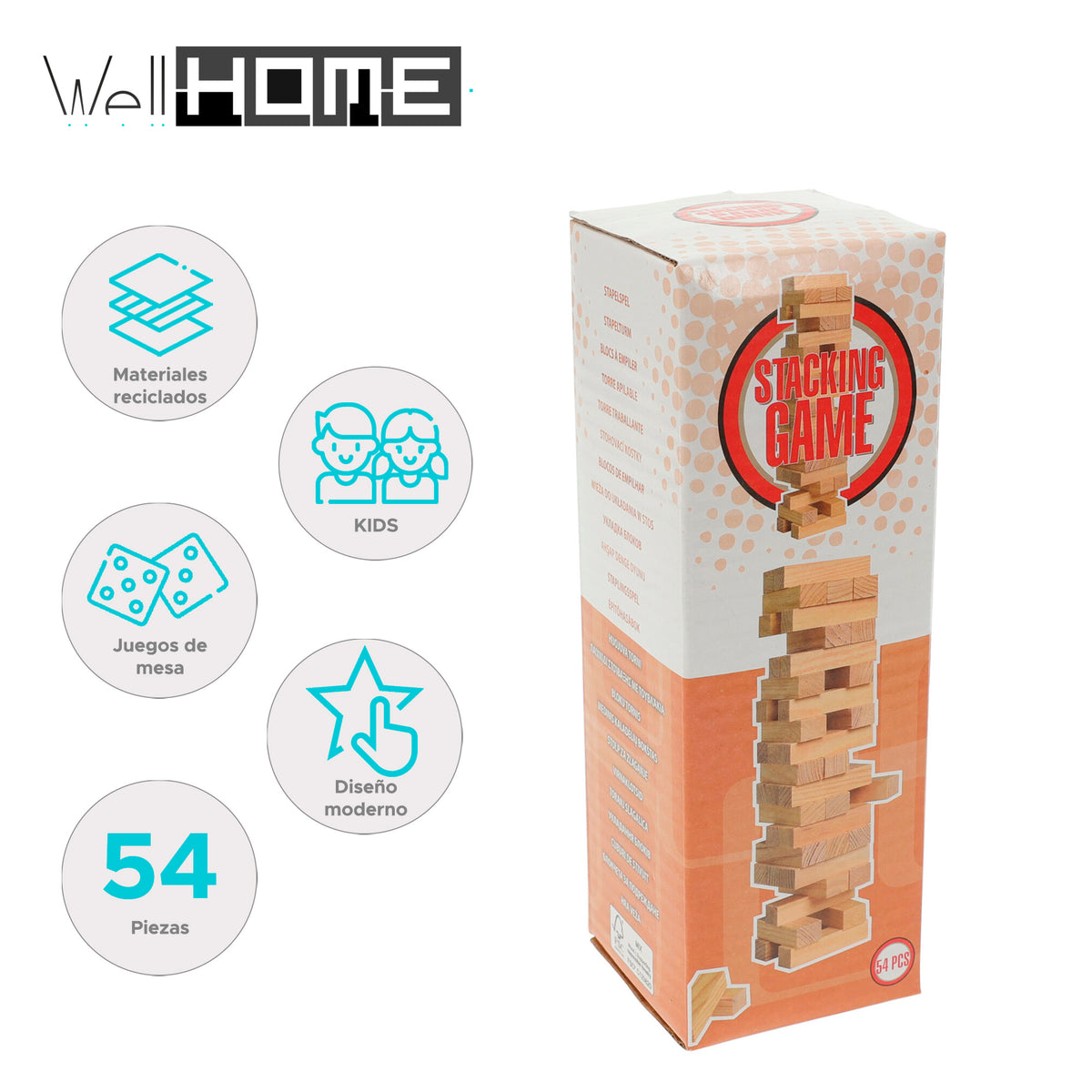 Torre apilable de madera 54 pzs juego educativo certificado FSC (2)