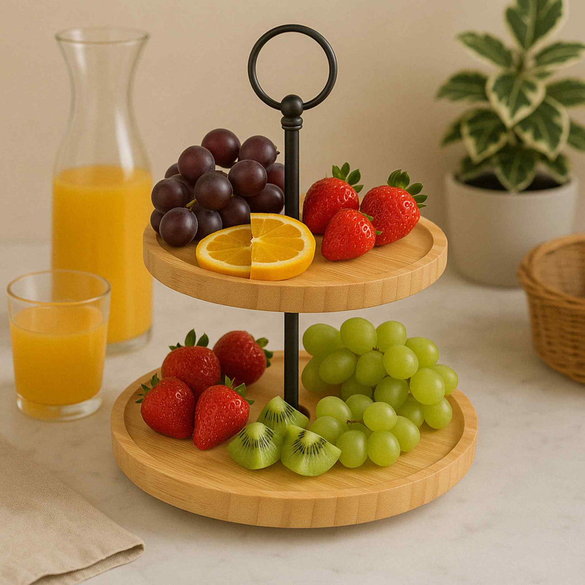 Puesto de comida bambú 2 niveles para servir y presentar (4)
