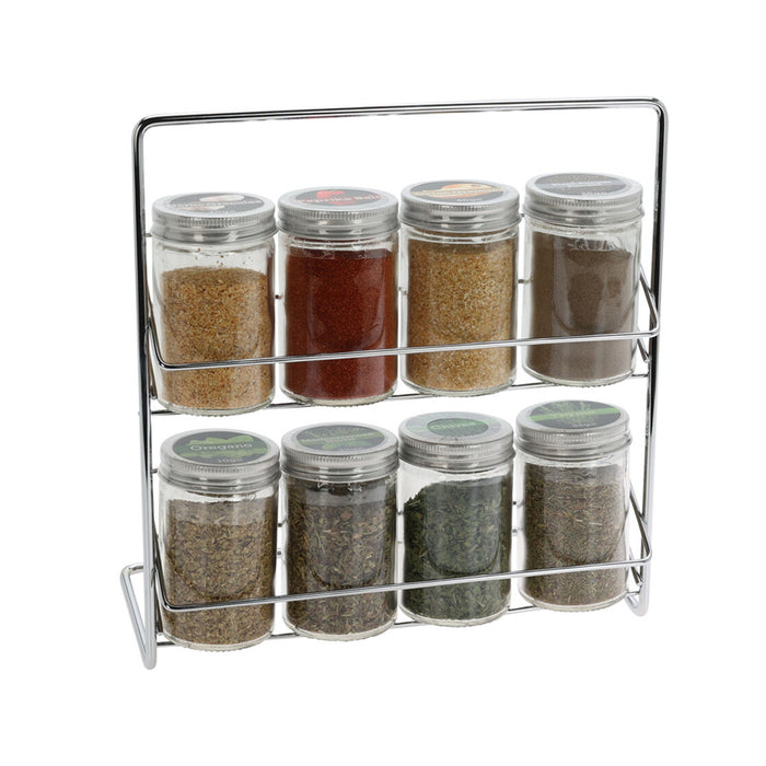 Especieros 8 botellas vidrio en soporte metálico H24cm