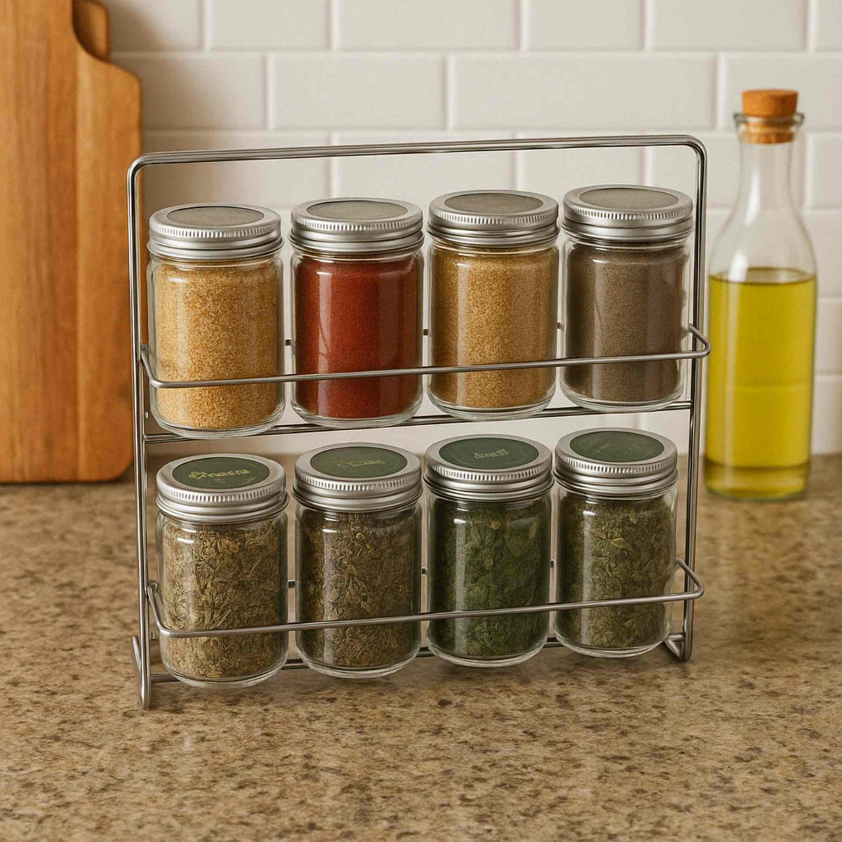 Especieros 8 botellas vidrio en soporte metálico H24cm (3)