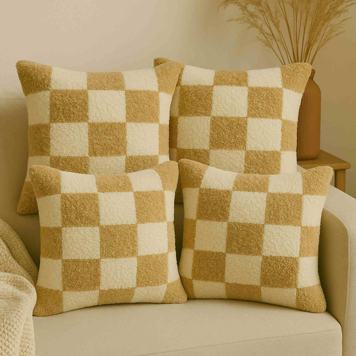 Cojín de algodón diseño a cuadros tonos naturales 45x45cm (4)