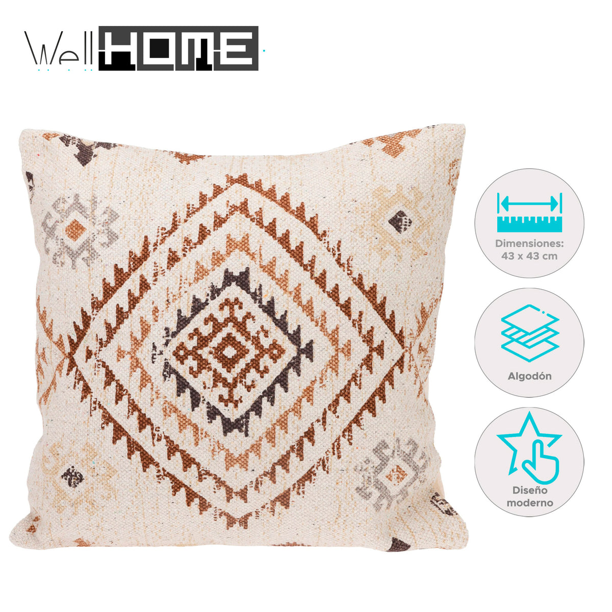 Cojín de algodón con cremallera estampado Klim 43x43cm (2)