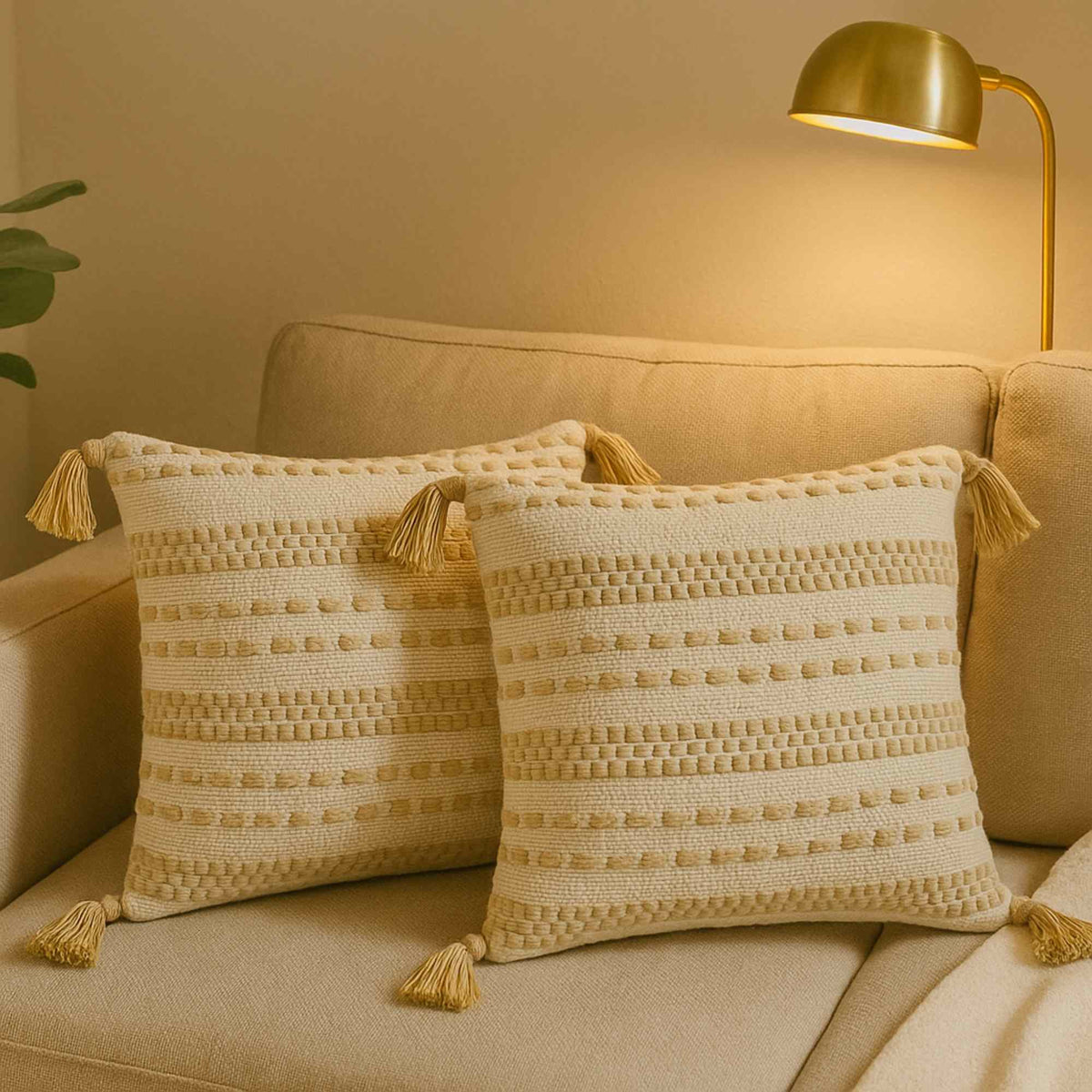 Cojín de yute y algodón natural Tessel con relleno 400g 45x45cm (4)