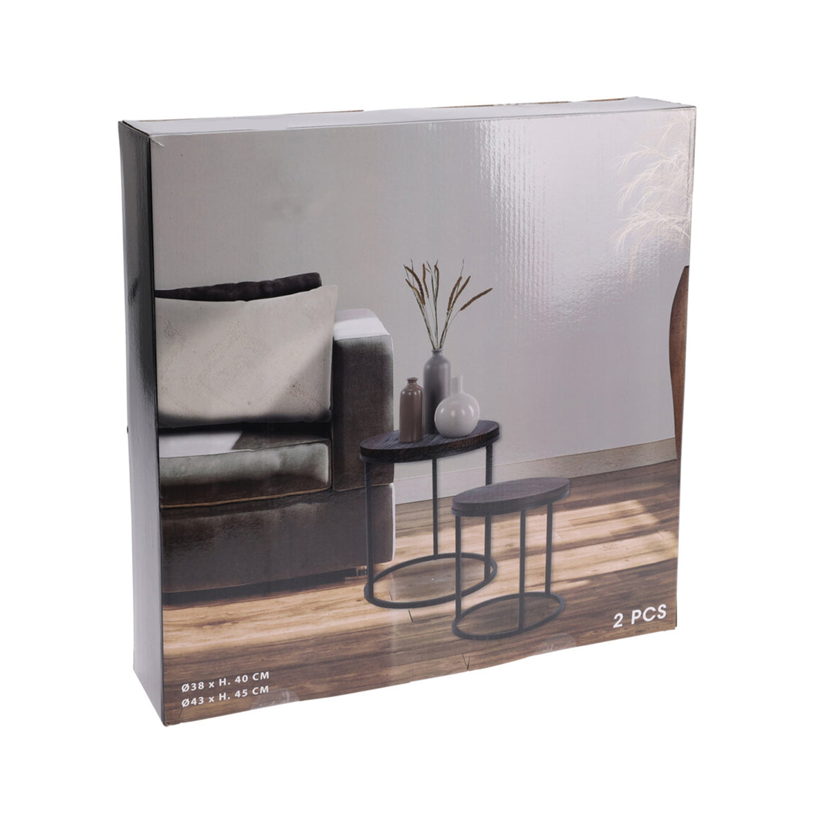 Conjunto 2 mesas redondas hierro y Paulownia Ø43-45cm (5)