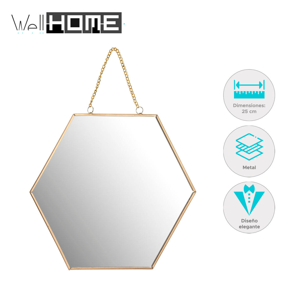 Espejo pared forma de panal metálico dorado 25cm (2)