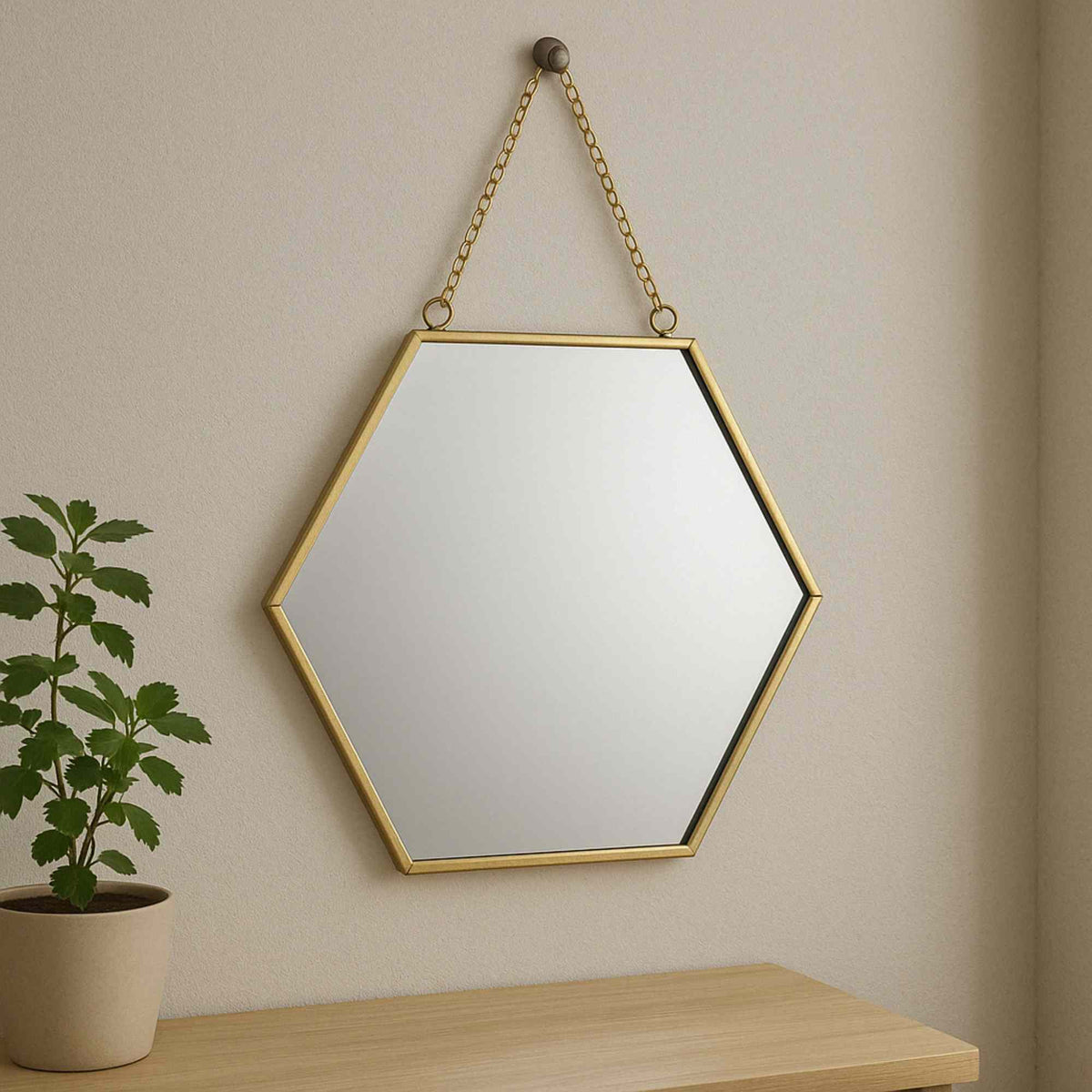 Espejo pared forma de panal metálico dorado 25cm (3)