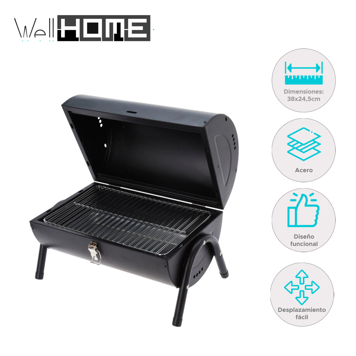 Barbacoa cilindro negro mate con 2 rejillas 38x24,5cm (2)
