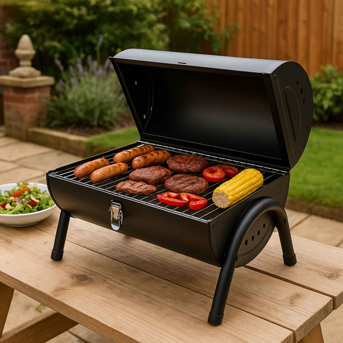 Barbacoa cilindro negro mate con 2 rejillas 38x24,5cm (3)
