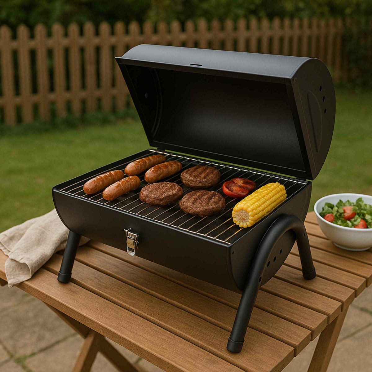 Barbacoa cilindro negro mate con 2 rejillas 38x24,5cm (4)