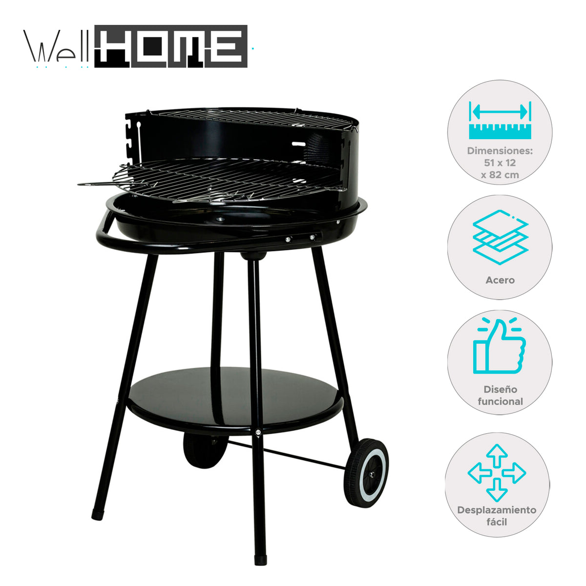 Barbacoa redonda Vaggan 51cm con cuenco esmaltado y accesorios (2)