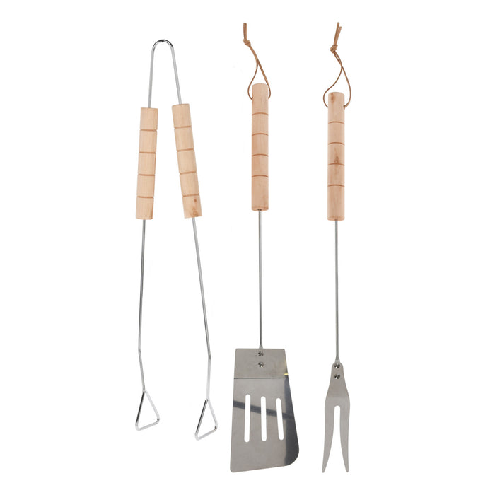 Set herramientas barbacoa acero cromado mango de madera