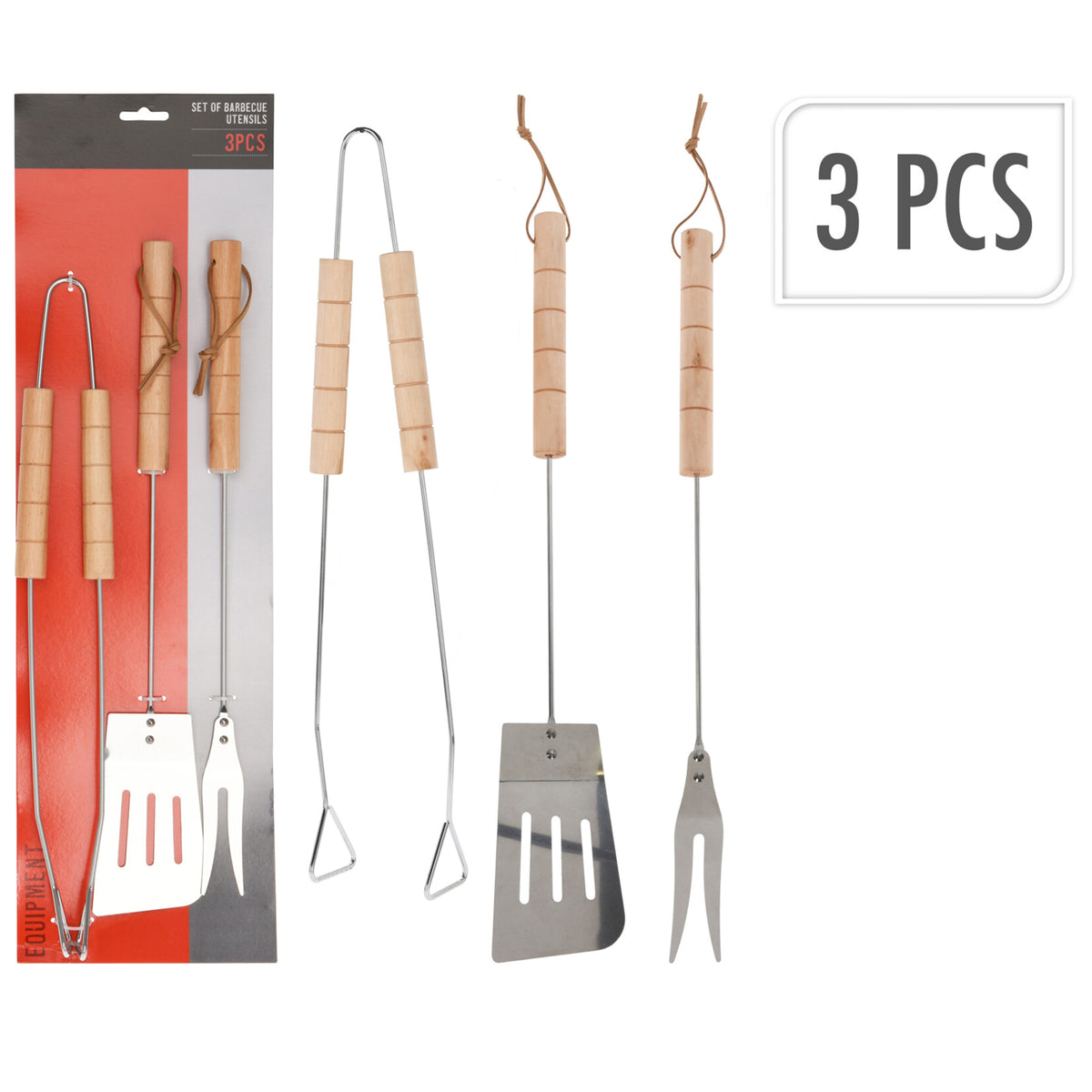 Set herramientas barbacoa acero cromado mango de madera (3)