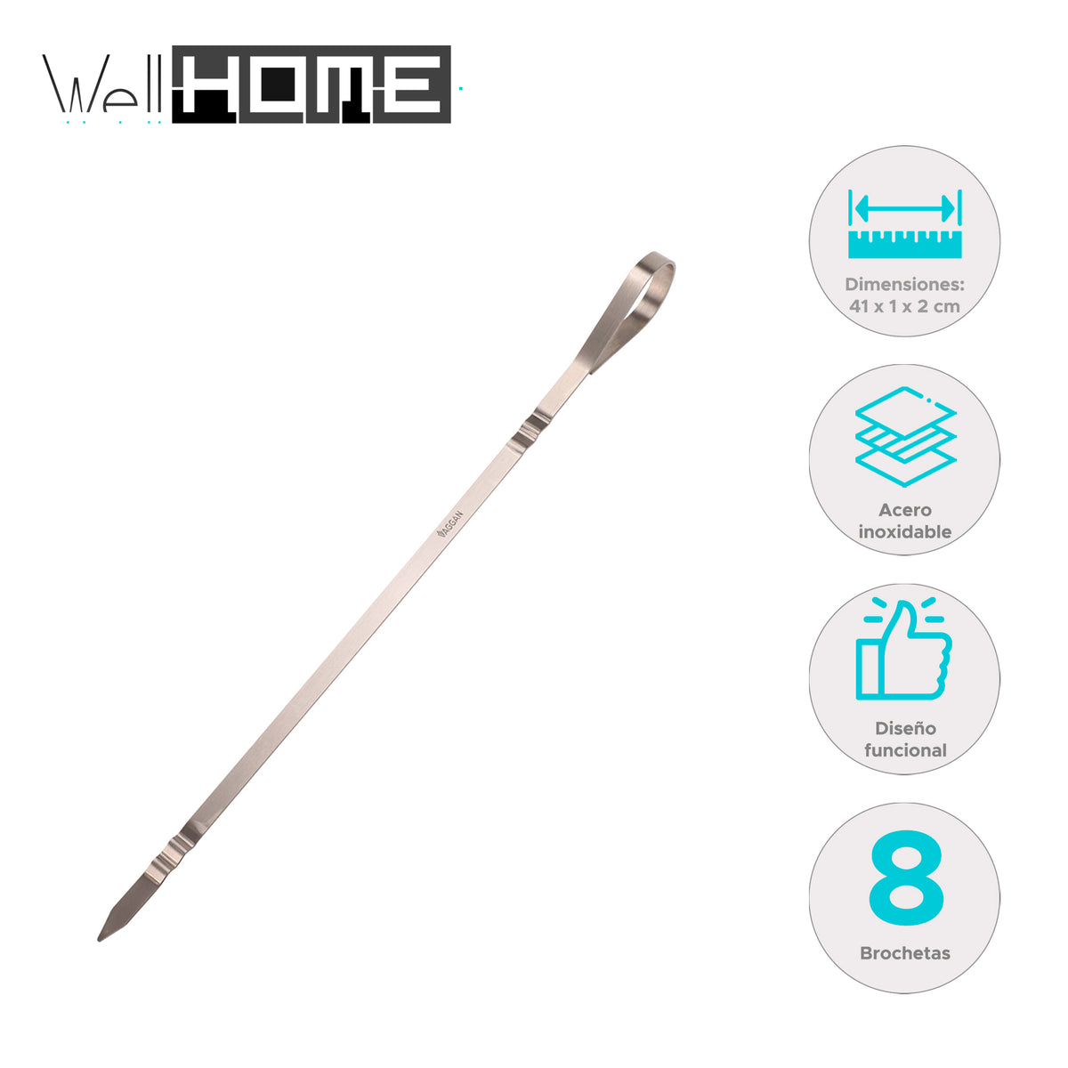 Brochetas barbacoa inox 430 set 8 pzs 41cm diseño Vaggan (2)