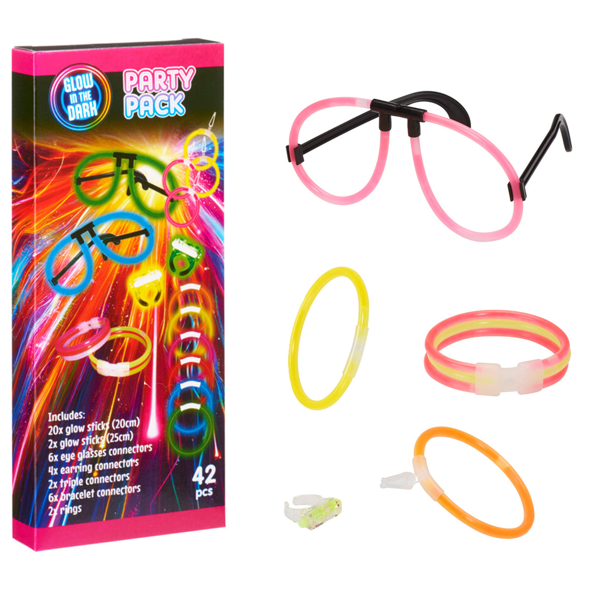 Pack mega fiesta glow in the dark 42 pzs para eventos nocturnos (6)