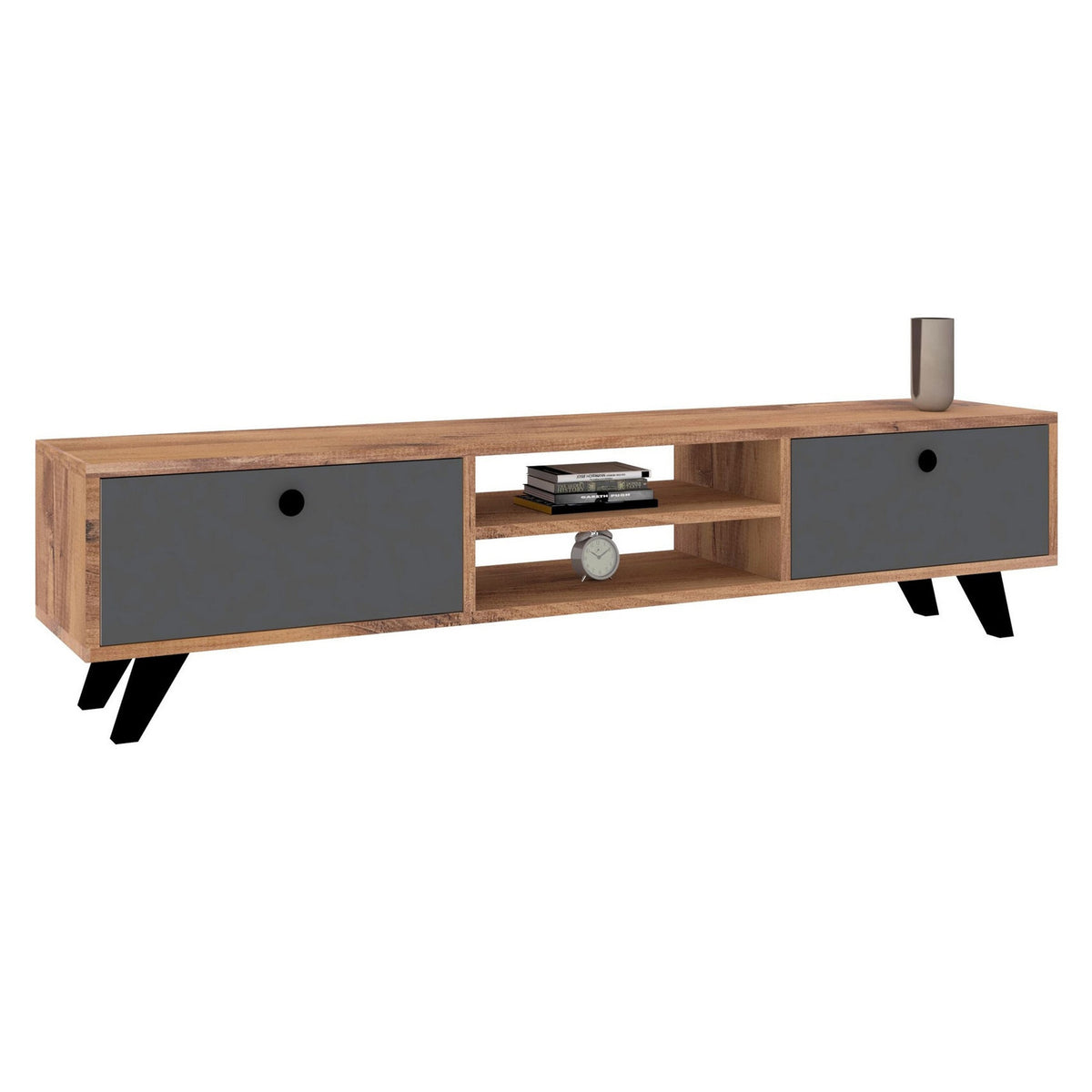 Mesa de TV melamina pino atlántico y antracita 160x30x37 cm