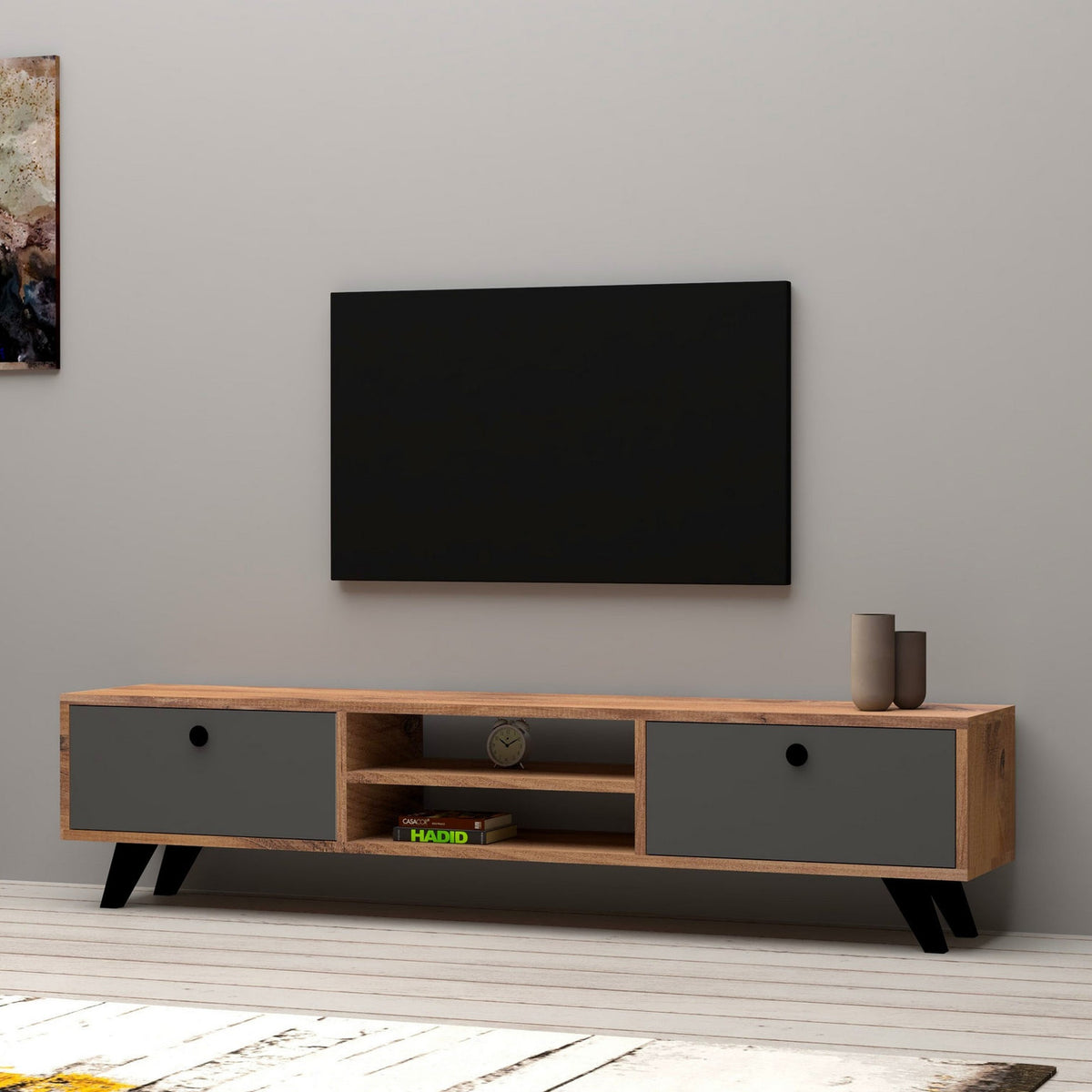Mesa de TV melamina pino atlántico y antracita 160x30x37 cm (3)