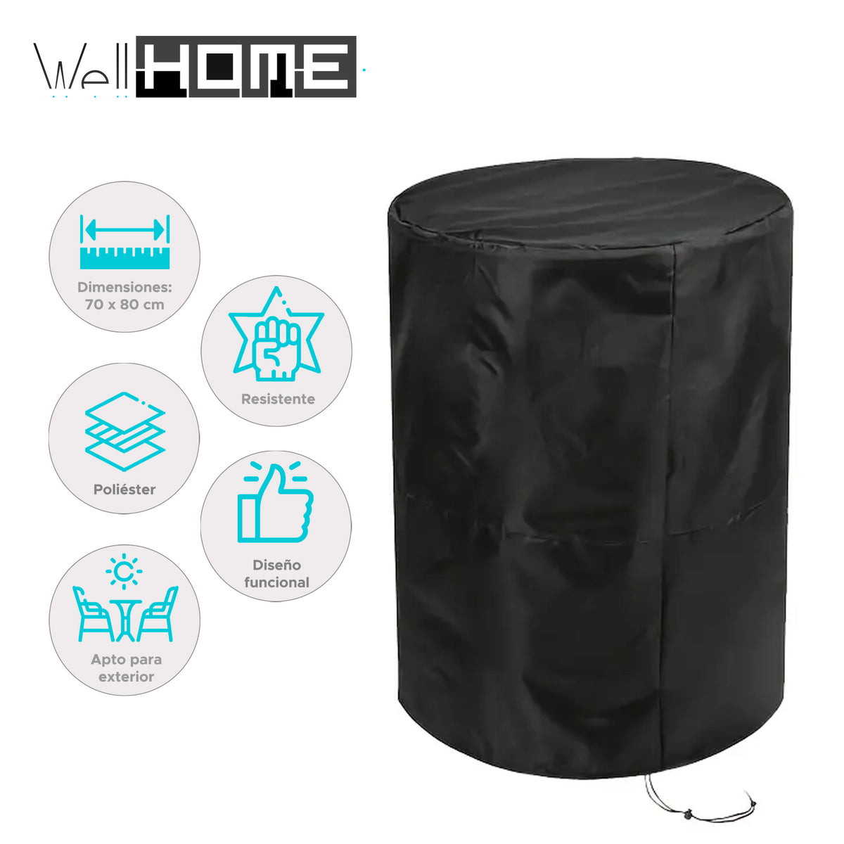 Funda para barbacoa redonda impermeable poliéster 600D 70x70x80cm (2)